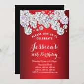 RODE elegantdiamant, uitnodiging voor het verjaard (Voorkant / Achterkant)