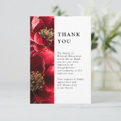 Rode Elegante Bloemen Viering van het Leven Begraf Bedankkaart (Staand voorkant)