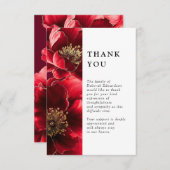 Rode Elegante Bloemen Viering van het Leven Begraf Bedankkaart (Voorkant / Achterkant)