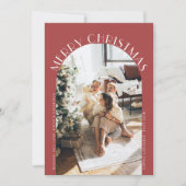 Rode Elegante Boog Kromme Vrolijk Kerst Foto Feestdagenkaart (Voorkant)