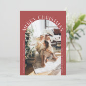 Rode Elegante Boog Kromme Vrolijk Kerst Foto Feestdagenkaart (Staand voorkant)