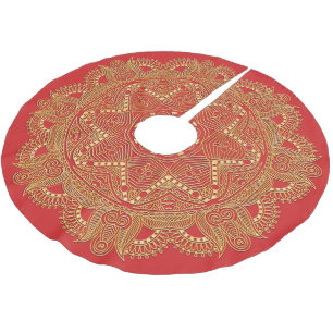 Rode Elegante Chic Gouden Mandala Bloem Kunst Patr Kerstboom Rok