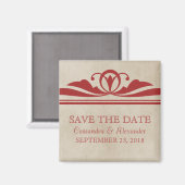 Rode Elegante Deco Save the Date magneet (Voorkant / Achterkant)