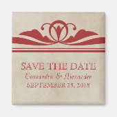 Rode Elegante Deco Save the Date magneet (Voorkant)