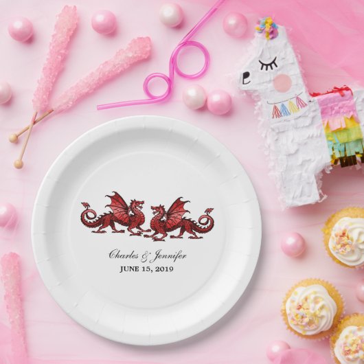Rode elegante dragons Borden voor weddenschap Papieren Bordje (Feest)