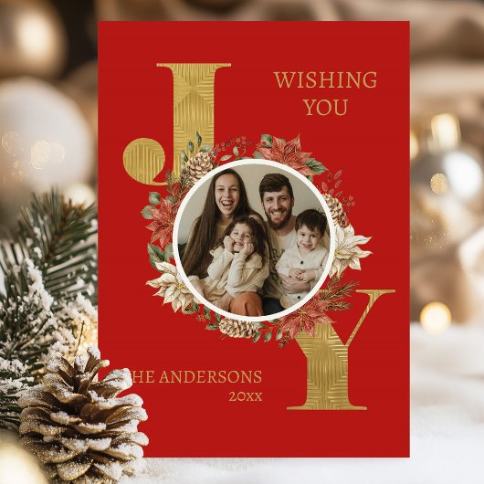 Rode elegante foto gevouwen kerst feestdagen kaart