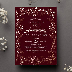 Rode Elegante Goudblad Jubileum  Folie Uitnodiging