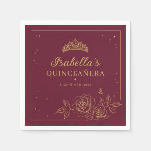 Rode Elegante Gouden Bloemige Quinceañera Servet