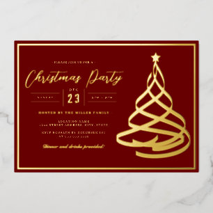 Rode Elegante Gouden Kerstboom Kerstfeest Folie Uitnodiging