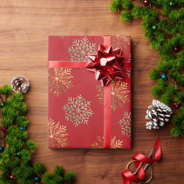 Rode Elegante Gouden Sneeuwvlok Patroon Nieuwjaar Cadeaupapier