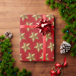 Rode Elegante Gouden Sterren Patroon Nieuwjaar win Cadeaupapier