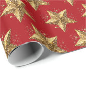 Rode Elegante Gouden Sterren Patroon Nieuwjaar win Cadeaupapier (Rol Hoek)