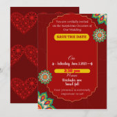 Rode elegante Indiaanse bruiloft, behalve de datum Kaart (Voorkant / Achterkant)