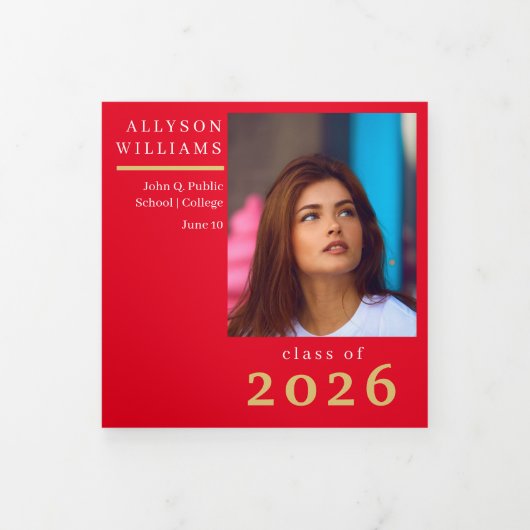 Rode Elegante Klasse 8 Foto Afstuderen Drieluik Aankondiging (Cover)