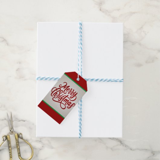 Rode elegante Merry Christmas kalligrafie minimali Cadeaulabel (Met Touw)