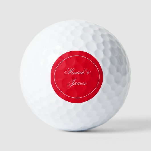 Rode Elegante Minimalistische Namen Kalligrafie Golfballen (Voorkant)