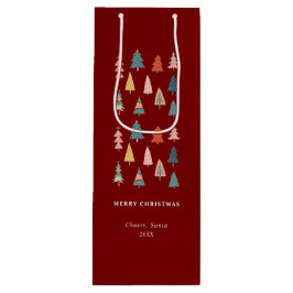 Rode elegante moderne set van groene kerstbomen wijn cadeautas