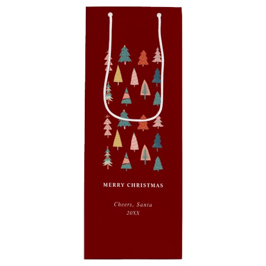 Rode elegante moderne set van groene kerstbomen wijn cadeautas (Voorkant)