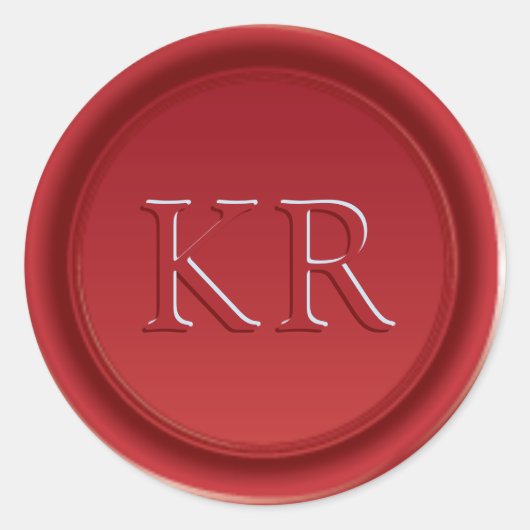 Rode Elegante Monogram Waszegel Ronde Sticker (Voorkant)