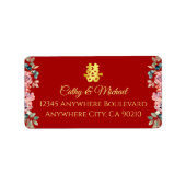 Rode elegante roestroze bruinbruiloft etiket (Voorkant)