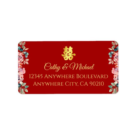 Rode elegante roestroze bruinbruiloft etiket (Voorkant)