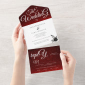 Rode Elegante Romantische Kalligrafie De Bruiloft All In One Uitnodiging (Afscheurbaar)