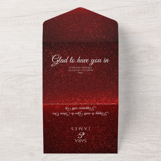 Rode Elegante Romantische Kalligrafie De Bruiloft All In One Uitnodiging (Buitenkant)