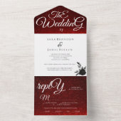 Rode Elegante Romantische Kalligrafie De Bruiloft All In One Uitnodiging (Binnen)