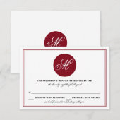 Rode Elegante Script Monogram RSVP Kaart (Voorkant / Achterkant)