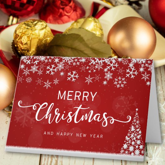 Rode Elegante Sneeuwvlokken Kerstboom Feestdagen Kaart