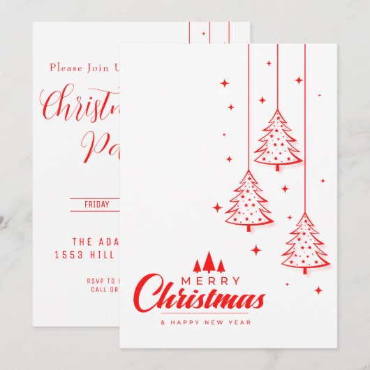 Rode Elegante Uitnodiging van het Kerstmispartij (Voorkant / Achterkant)