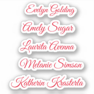 Rode elegante whimsical script gepersonaliseerde n sticker