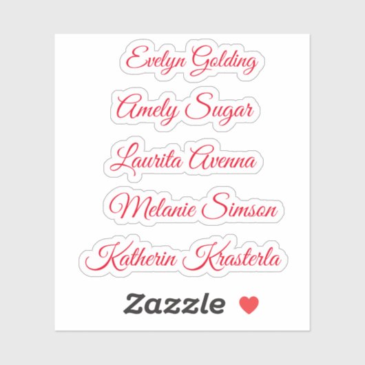 Rode elegante whimwhams script persoonlijke naam   sticker (Vel)