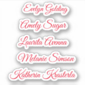 Rode elegante whimwhams script persoonlijke naam sticker (Voorkant)