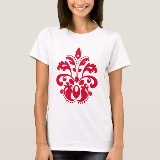 Rode elegantie Victoriaans damast T-shirt (Voorkant)