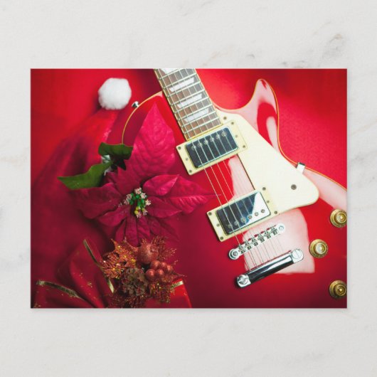 Rode elektrische gitaar met kerstversiering feestdagenkaart (Voorkant)