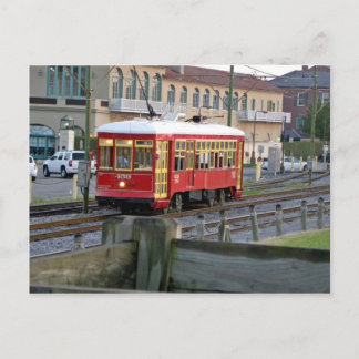 Rode elektrische tram op sporen briefkaart