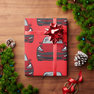 Rode Elektrische Voertuig SUV Auto Rode Achtergron Cadeaupapier