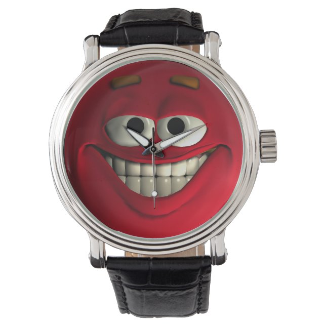 Rode Emoticon met witte tanden Horloge (Voorkant)
