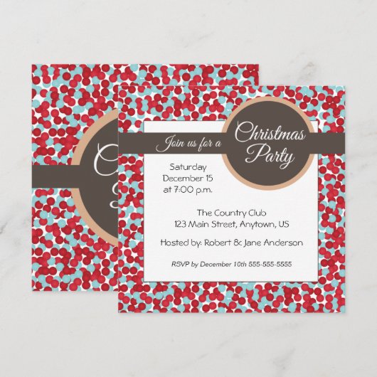 Rode en aqua polka stippen Kerstfeest Kaart (Voorkant / Achterkant)