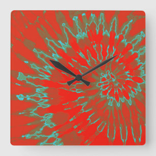 Rode en Aqua Spiral Tie Dye Clock Vierkante Klok