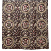 Rode en beige bloemen douchegordijn (Voorkant)