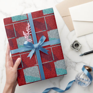 Rode en beige brei breien kerstcadeauverpakkings p cadeaupapier
