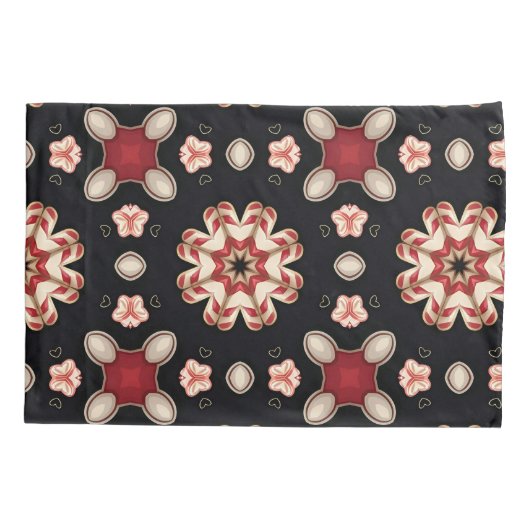 Rode en beige geometrische bloem kussensloop (Achterkant)