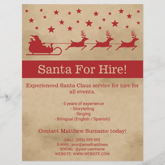Rode En Beige Kerstman Slede - Kerstman Te Huur Fl Flyer (Voorkant)