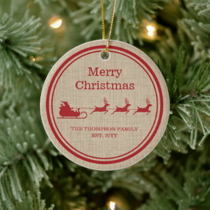 Rode En Beige Kerstman Slede Kerstmis & Familienaa Keramisch Ornament