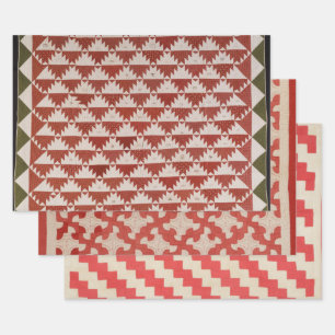 Rode en beige quiltontwerpen inpakpapier vel