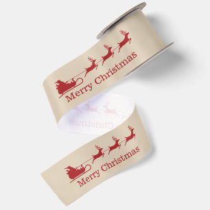 Rode en beige slee van kerstman en Kerstmis tekst Satijnen Lint
