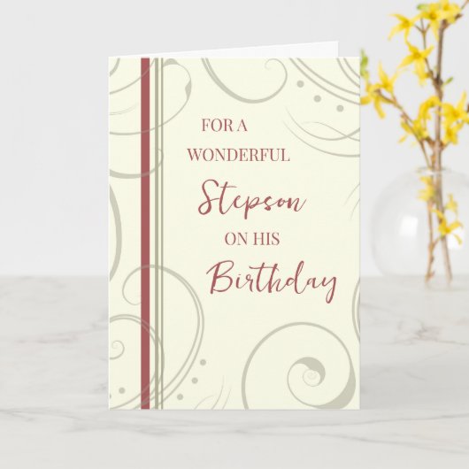 Rode en Beige Stepson Verjaardag Kaart (Gele Bloem)