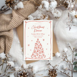 Rode En Beige Vintage Kerst Diner Uitnodiging